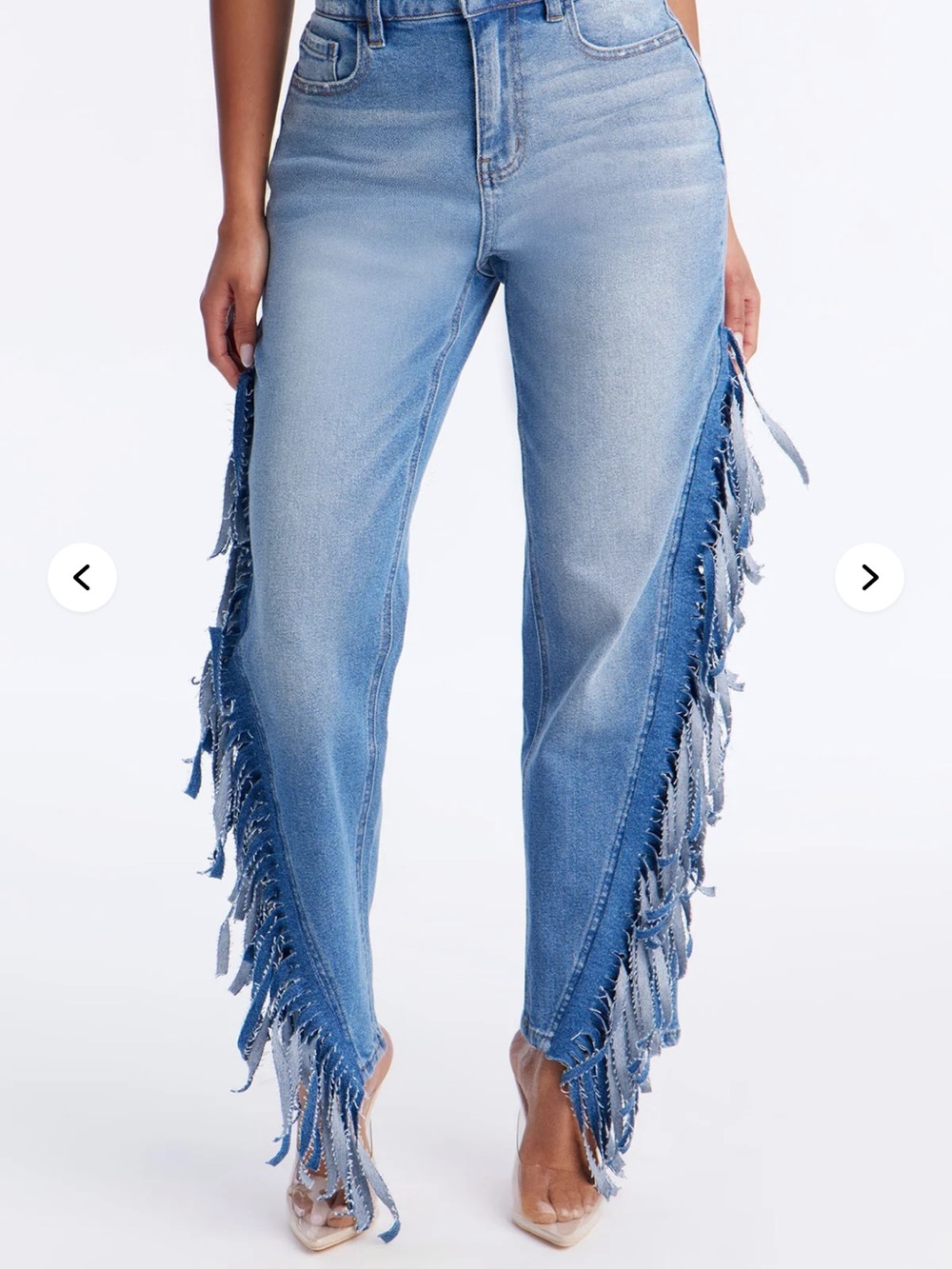 High-Waist Light Blue Fringed Women's Jeans